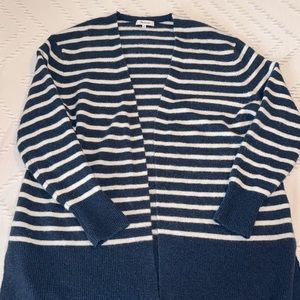 EUC Madewell M Cozy Walker Striped Cardigan Sweater Blue White Alpaca Wool Blend